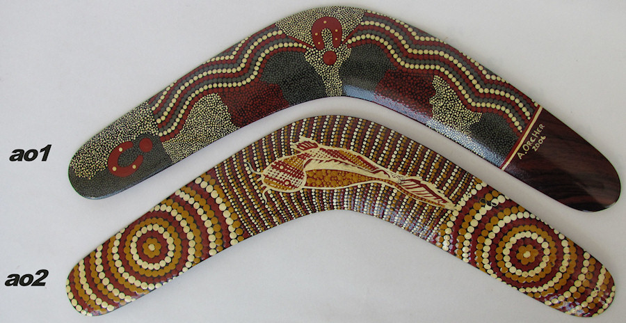Amazing fine dot art collectable boomerang by A.Orcher and cat fish dot art with elements of cross-hatching