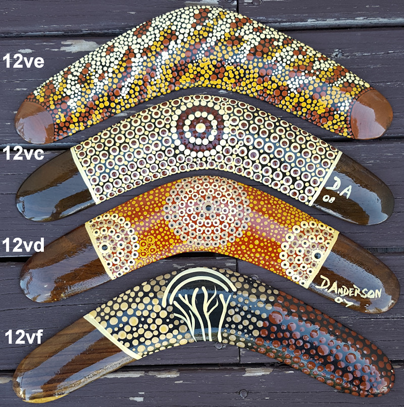 12 inch (30cm) dot art collectible boomerangs by D. Anderson painted in 2007-2008