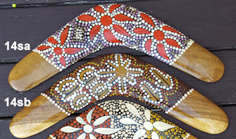 Contemporary dot art boomerangs, 14in