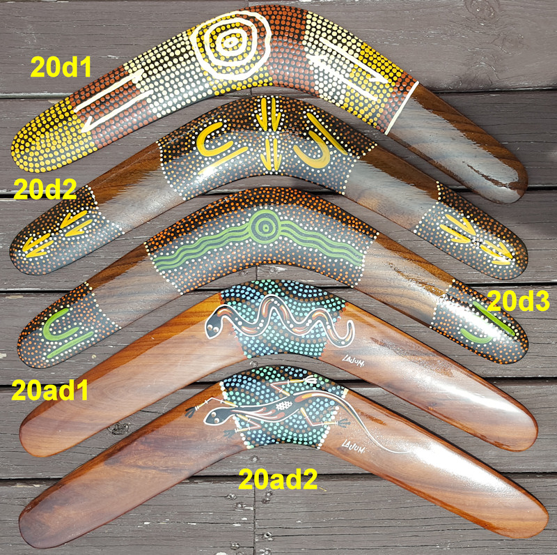 Collectable wooden boomerangs, 20 inch